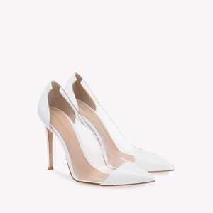 Gianvito Rossi White Plexi Pumps | Clear Panel Designer Heels